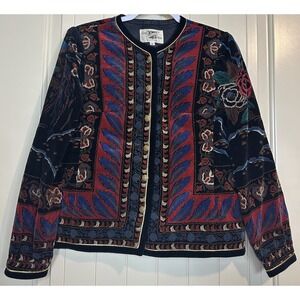 Vtg Saxton Hall Multicolor Floral velour velvet Button Front Jacket Japan Sz‎ 8